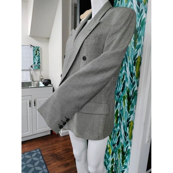 VTG Missoni Wool Long Sleeve Houndstooth Double Breasted Blazer White/Black 38 M - Picture 5 of 16